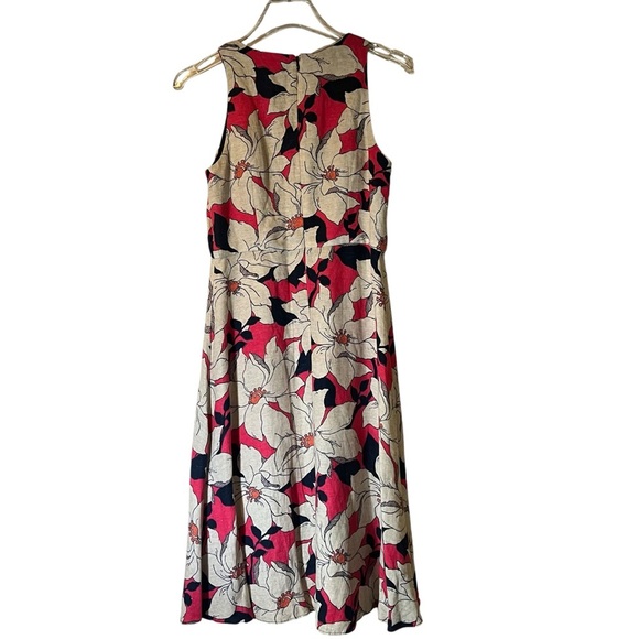 Ann Taylor Petite Pink Beige Floral Midi Dress Sleeveless Fit Flare Linen 2P - Picture 5 of 9